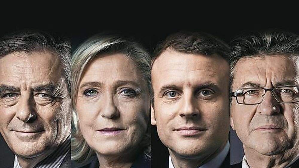 Vierkampf um den Einzug in die Stichwahl: François Fillon, Marine Le Pen, Emmanuel Macron und Jean-Luc Mélenchon