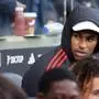 Manchester United's English striker #10 Marcus Rashford watches from the stands ahead of the English Premier League football match between Fulham and Manchester United at Craven Cottage in London on November 4, 2023. (Photo by ADRIAN DENNIS / AFP) / RESTRICTED TO EDITORIAL USE. No use with unauthorized audio, video, data, fixture lists, club/league logos or 'live' services. Online in-match use limited to 120 images. An additional 40 images may be used in extra time. No video emulation. Social media in-match use limited to 120 images. An additional 40 images may be used in extra time. No use in betting publications, games or single club/league/player publications. / 