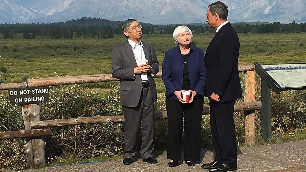 EZB-Chef Mario Draghi, Fed-Chefin Janet Yellen und der Chef der Bank von Japan, Haruhiko Kuroda.