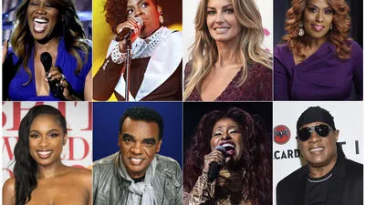 Yolanda Adams, Fantasia, Faith Hill, Jennifer Holliday (oben) und Jennifer Hudson, Ron Isley, Chaka Khan sowie Stevie Wonder singen beim Begräbnis.