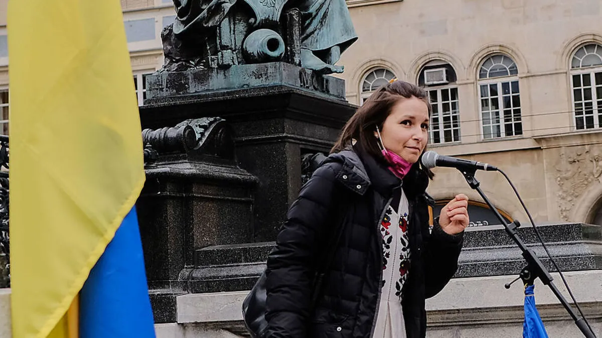 Galyna Skotnik bei der Demonstration für die Ukraine vergangenes Wochenende am Grazer Hauptplatz