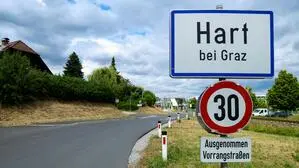 Ortsschild: Die Einfahrt in die Gemeinde Hart bei Graz