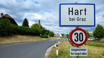 Ortsschild: Die Einfahrt in die Gemeinde Hart bei Graz