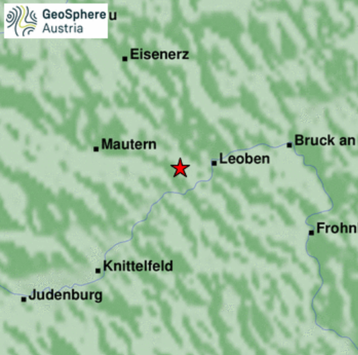 Das Epizentrum des Erdbebens sowie des Nachbebens befand sich westlich von Leoben