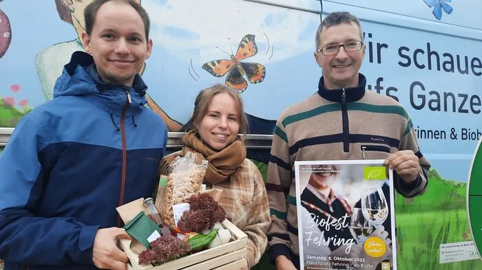 Die Organisatoren des Bio-Festes: Bernhard Worresch, Bianca Westenacher und Ernst Heuberger