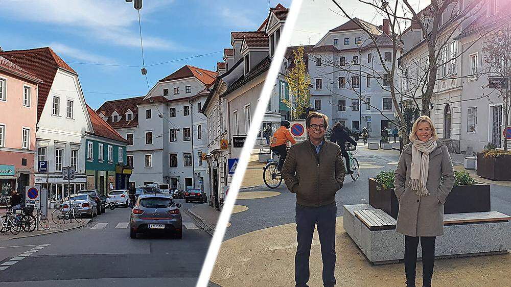 Vorher/Nachher: Wolfgang Feigl und Barbara Urban haben die Umgestaltung der Mariahilferstraße organisiert