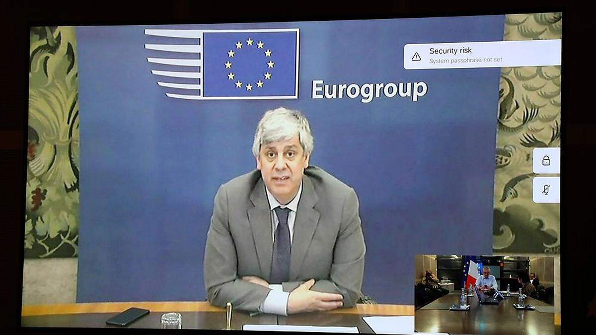 Eurogruppenchef Mario Centeno bei der Videokonferenz: Noch nie so schnell auf eine Krise reagiert