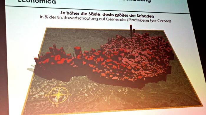 Je höher der Balken, desto stärker die Einbußen durch Corona - der Westen Österreichs ist stärker betroffen als der Osten