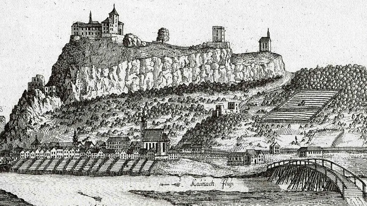 Der Vischer-Stich zeigt das einstige Burgenensemble am Wildoner Berg