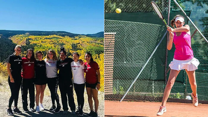 Das College-Team von Jana Weiss (ganz links und rechts in Aktion) auf dem Weg nach Colorado Springs