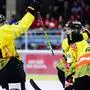 KLAGENFURT,AUSTRIA,11.MAR.22 - ICE HOCKEY - ICE Hockey League, Klagenfurter AC vs EC Vienna Capitals. Image shows the rejoicing of Anton Karlsson, Nicolai Meyer and Nikolaus Hartl (Capitals).
Photo: GEPA pictures/ Daniel Goetzhaber