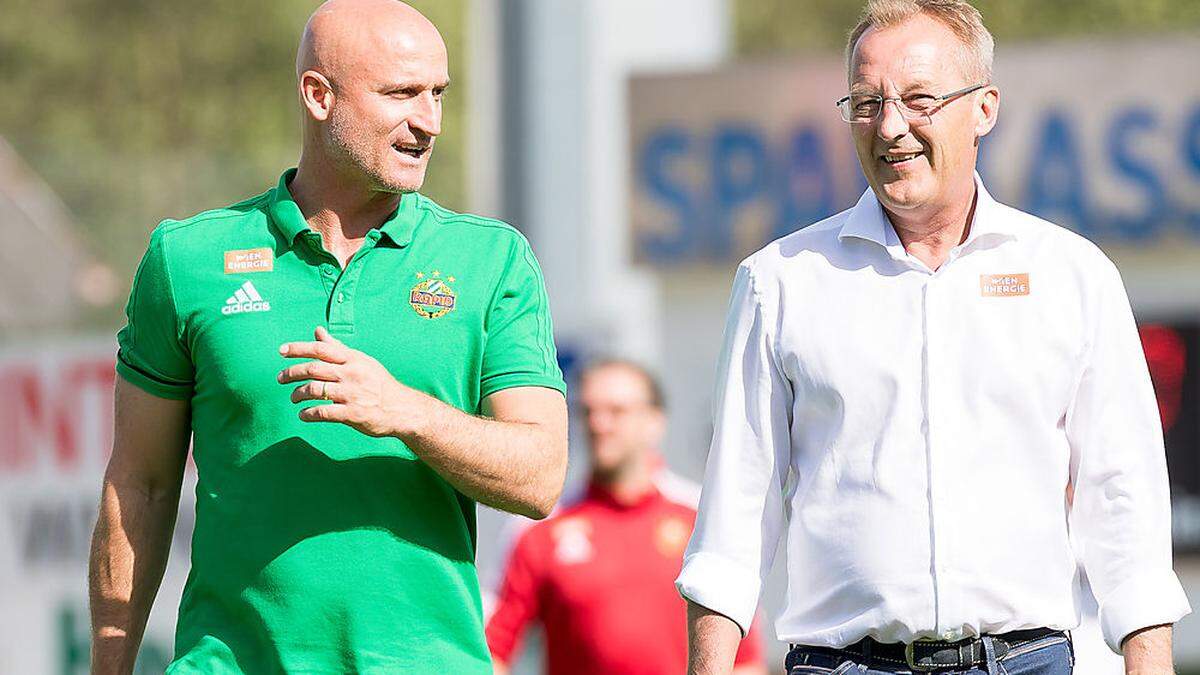 Rapid-Trainer Goran Djuricin mit Sportchef Fredy Bickel (von links)