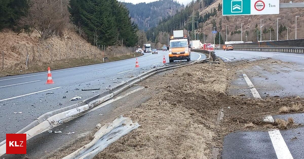 Treibstoff-ausgelaufen-Lkw-touchierte-Leitschiene-nach-Gleinalmtunnel-mehrmals