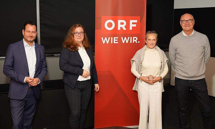 ORF-2-Channelmanager und Unterhaltungschef Alexander Hofer, ORF-Fernsehfilmchefin Katharina Schenk, ORF-Programmdirektorin Kathrin Zechner und ORF-Sportchef Hans-Peter Trost