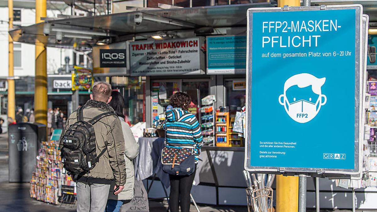 Hinweis auf Maskenpflicht in Graz (Archivfoto) 