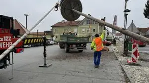 Das alte Storchennest direkt an der Ortsdurchfahrt und an einem stark frequentierten Parkplatz wurde abgebaut