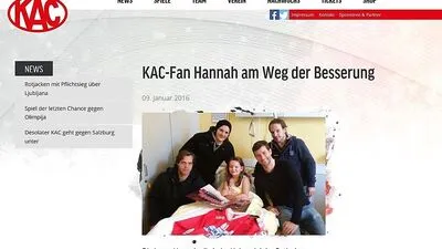 Aufatmen beim KAC: Hannah, die ein Puck traf, geht es besser. Sie bekam Krankenbesuch von vier Eishockeyspielern	