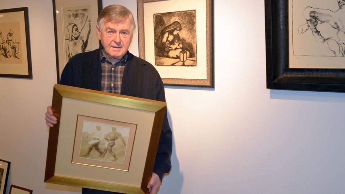 Die Ausstellung wir am 2. Februar um 19 Uhr in der Dolomitenbank eröffnet: Erich Mair mit der handsignierten Originallithographie vonAlbin Egger-Lienz, die es zu gewinnen gibt