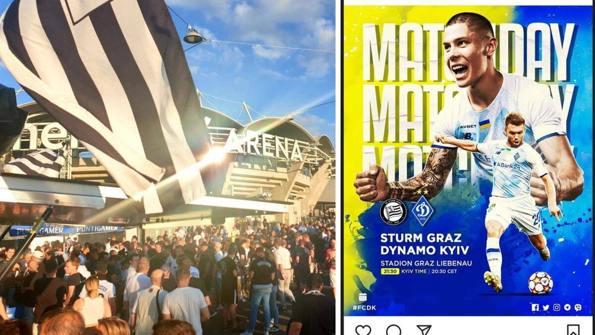 Angespannte Vorfreude vor der Merkur-Arena, liebe Grüße von Dynamo Kiew auf Instagram