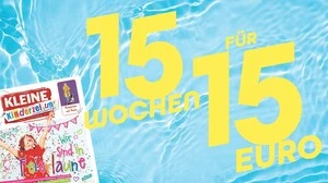 Jubiläumsangebot: Bestellen Sie jetzt die Kleine Kinderzeitung für 15 Wochen um einmalig 15 Euro.