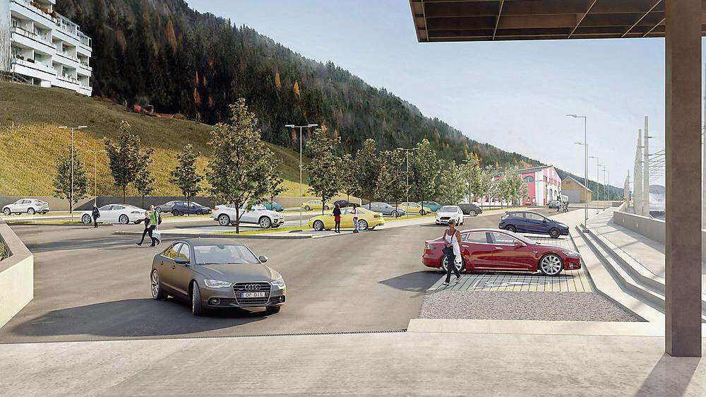 So soll die künftige Park & Ride-Anlage am Mürzzuschlager Bahnhof aussehen