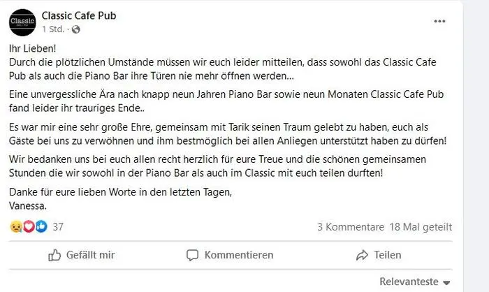 Auf Facebook wurde die Schließung verkündet
