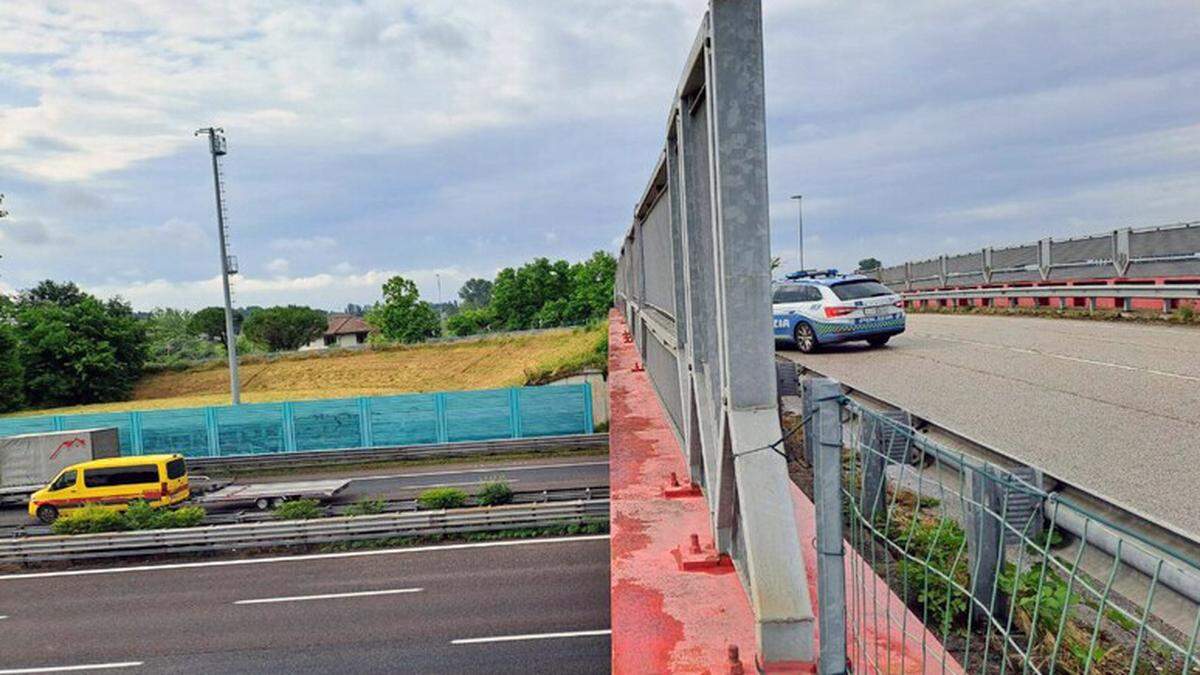 Von dieser Brücke wurde die Frau gestoßen, prallte auf den Trennelementen der Autobahn auf und fiel dann auf die Fahrbahn, wo sie überrollt wurde