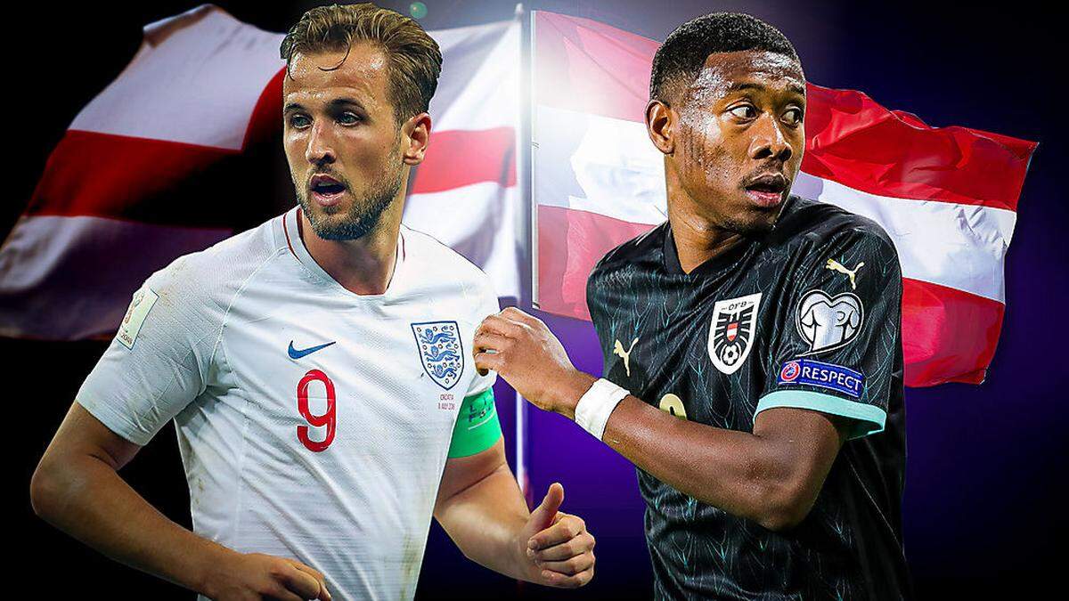 Harry Kane (links) und England empfangen David Alaba und Österreich.