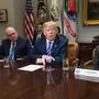 US President Donald Trump speaks during a meeting with carmakers in the Roosevelt Room at the White House in Washington, DC, on May 11, 2018.
(From L to R): Environmental Protection Agency (EPA) Admistrator Scott Pruitt, Ford CEO James Hackett, Trump and White House chief economic advisor Larry Kudlow. / AFP PHOTO / NICHOLAS KAMM