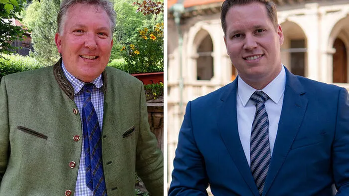Muraus Bürgermeister Thomas Kalcher (ÖVP) und der Landtagsabgeordnete Marco Triller (FPÖ)