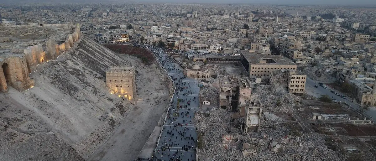 Syrian President Ahmed Shara in Aleppo ALEPPO, SYRIA - NOVEMBER 29: Syrian President Ahmed Shara not seen attends a ceremony marking the anniversary of Aleppo s liberation from the Bashar al Assad regime s soldiers, at Citadel of Aleppo in Aleppo, Syria on November 29, 2025. Nabieha Altaha / Anadolu Aleppo Syria. Editorial use only. Please get in touch for any other usage. PUBLICATIONxNOTxINxTURxUSAxCANxUKxJPNxITAxFRAxAUSxESPxBELxKORxRSAxHKGxNZL Copyright: x2025xAnadoluxNabiehaxAltahax