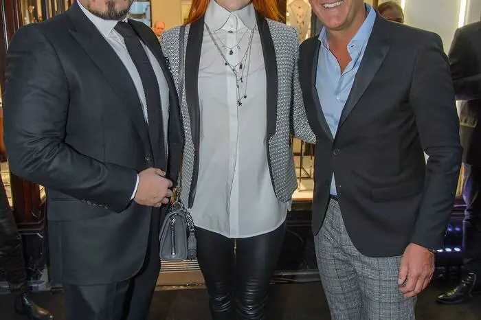 Unternehmer Klemens Hallmann, Barbara Meier (Model) und Karl Lagerfeld-CEO Pier Paolo Rhigi.