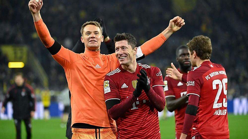 Manuel Neuer, Robert Lewandowski und die Bayern jubelten