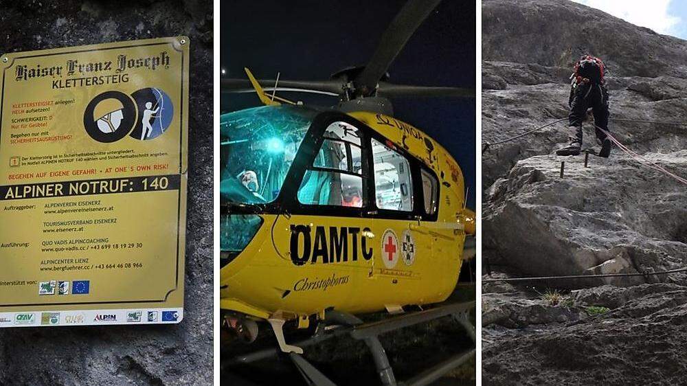 Drei Grazer Polizisten leisten im Klettersteig in der Eisenerzer Seemauer Erste Hilfe