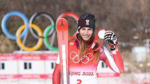 Gleich in ihrem ersten Olympia-Rennen freute sich Mirjam Puchner über Silber im Super-G