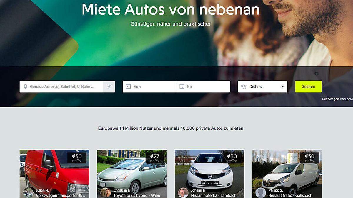 Auf der Webseite Drivy.at kann man private Autos mieten