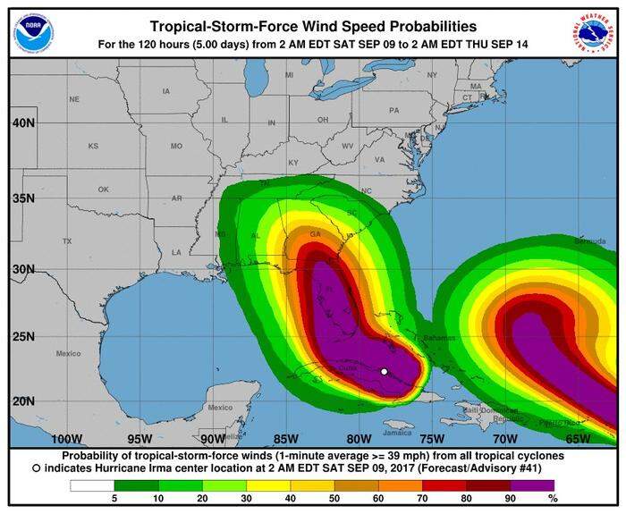 Aktuelle Position und Prognosen für "Irma" und "Jose"