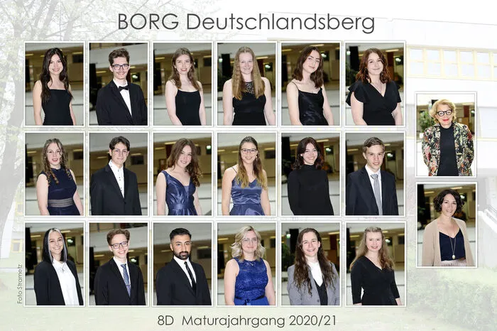 8D-Klasse mit Klassenvorstand Yvonne Kirschbaum des BORG Deutschlandsberg: Ausgezeichneter Erfolg: Paul Fürli, Nina Grießler, Romana Schuster, Viktoria Stelzl. Guter Erfolg: Nico Deutscher, Romana Kremser, Beate Loibner, Magdalena Paschek. Bestanden: Simon Dreule, Seline Gigerl, Johanna Grebien, Alexandra Köhrer, Sophia Kügerl, Lisa Sackel, Lukas Svensek, Marcel Weichhart.  