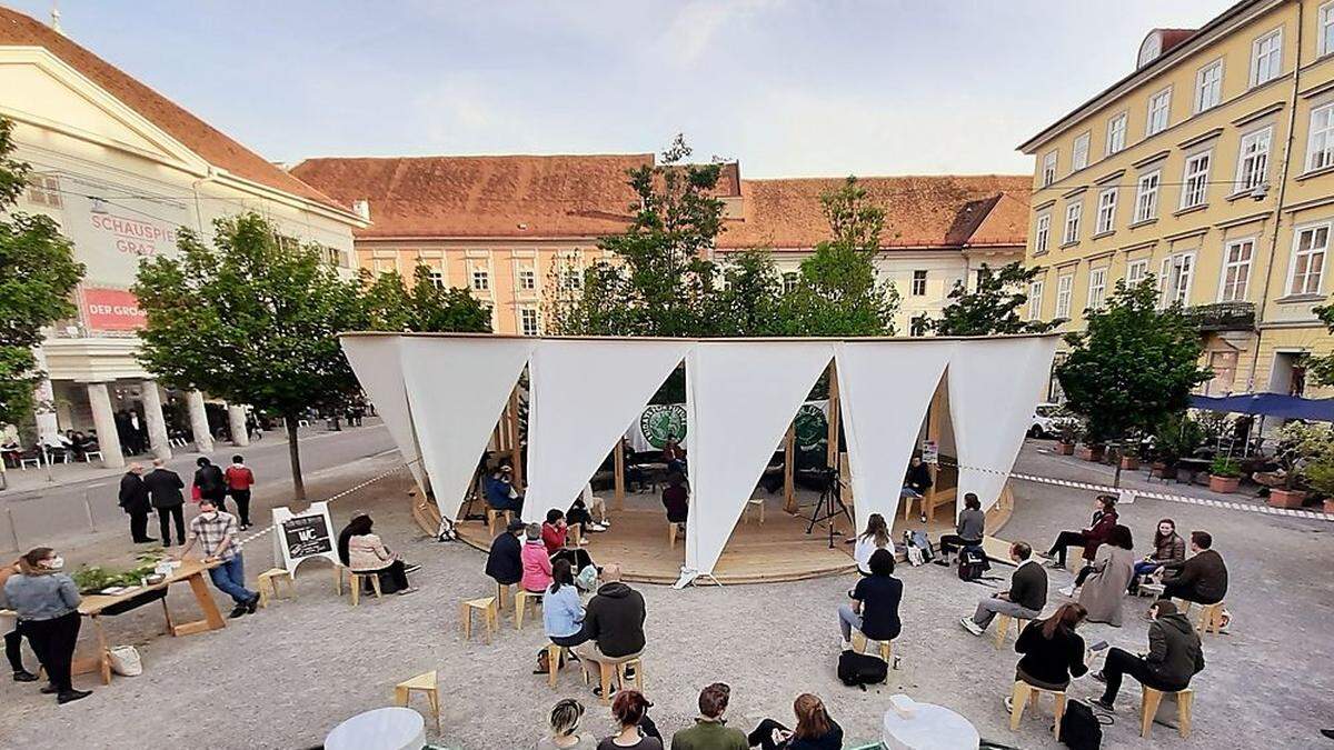 Viel genutzt: der Klima-Kultur-Pavillon auf dem Grazer Freiheitsplatz