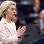 European Commission President Ursula von der Leyen delivers a speech during a plenary session at the European Parliament in Strasbourg, eastern France, on April 23, 2024. (Photo by FREDERICK FLORIN / AFP)