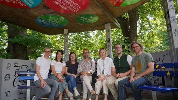 Andreas Bärnthaler (BG/BRG Judenburg), Marion Wölbitsch (JuzJu), Nadja Ulz (beteiligung.st), Gemeinderat Kurt Tanner, Direktorin Ursula Schriefl (BG/BRG Judenburg), Vizebürgermeister Thorsten Wohleser, Stadtentwickler Gernot Bittlingmaier