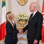 Nicht auf Augenhöhe: Giorgia Meloni, Kaïs Saïed im Juni in Tunis