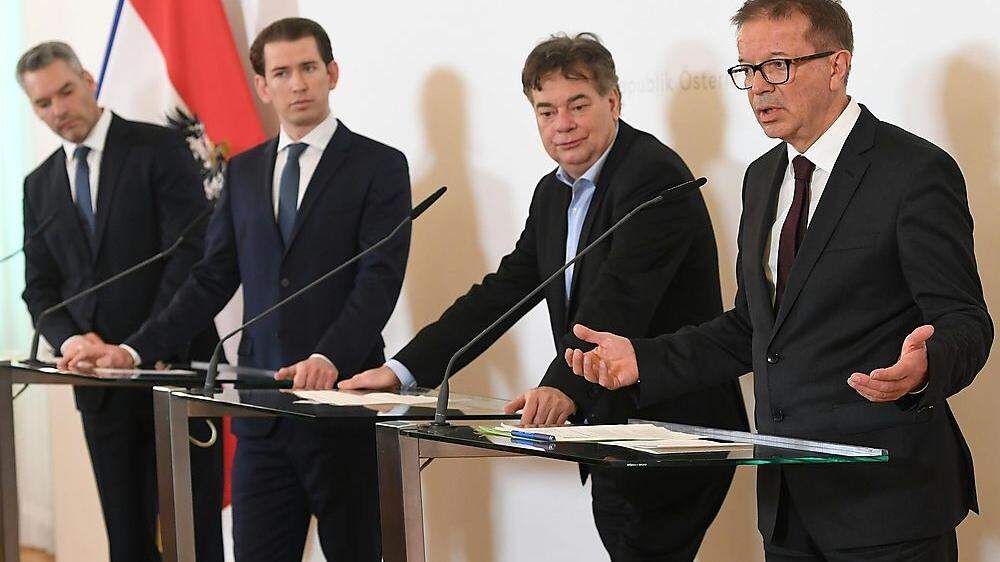 Die Viererpartie mit Kanzler Kurz, Vize Kogler, Gesundheitsminister Anschober und Innenminister Nehammer ist in Österreichs Wohnzimmer eingezogen