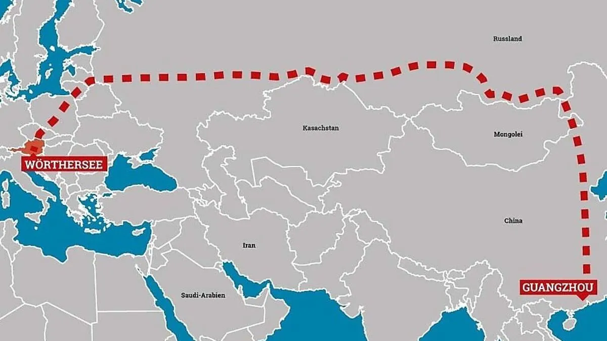 Die Route von Jeffery Li, der mit dem Auto aus China zum GTI-Treffen anreist