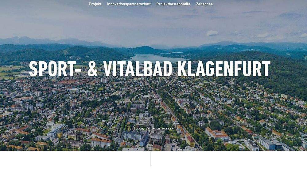 So sieht die Homepage für das Klagenfurter Vitalbad aus.