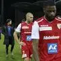 ARCHIVBILD - ZUR ENTLASSUNG ALLER SPIELER BEIM FC SION STELLEN WIR IHNEN FOLGENDES BILDMATERIAL ZUR VERFUEGUNG - Sion's players forward Patrick Luan, left, midfielder Pajtim Kasami, 2dn right, midfielder Alexandre Song, right, look disappointed after losing against Xamax, during the Super League soccer match of Swiss Championship between FC Sion and Neuchatel Xamax FCS, at the Stade de Tourbillon stadium, in Sion, Switzerland, Saturday, February 15, 2020. (KEYSTONE/Salvatore Di Nolfi)