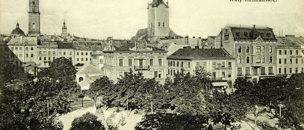 Die Architektur in Lemberg wurde unter habsburgischer Herrschaft stark an den Wiener Baustil angelehnt. Hier ein Foto aus dem Jahr 1909