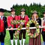 Beim 70-Jahr-Jubiläum (von links): Bürgermeister Leopold Astner, Kapellmeister Simon Sulzer, Daniel Zimmermann, Andrea Wiedenig und Martin Rauter