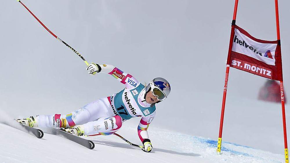 Solche Schräglagen wir Lindsey Vonn in St. Moritz kann keine andere Dame fahren