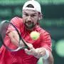 Jurij Rodionov (AUT) im Match gegen Nuno Borges (POR) anl. der Davis Cup Weltgruppen I Begegnung Österreich gegen Portugal, aufgenommen am Freitag, 15. September 2023, in Schwechat.
